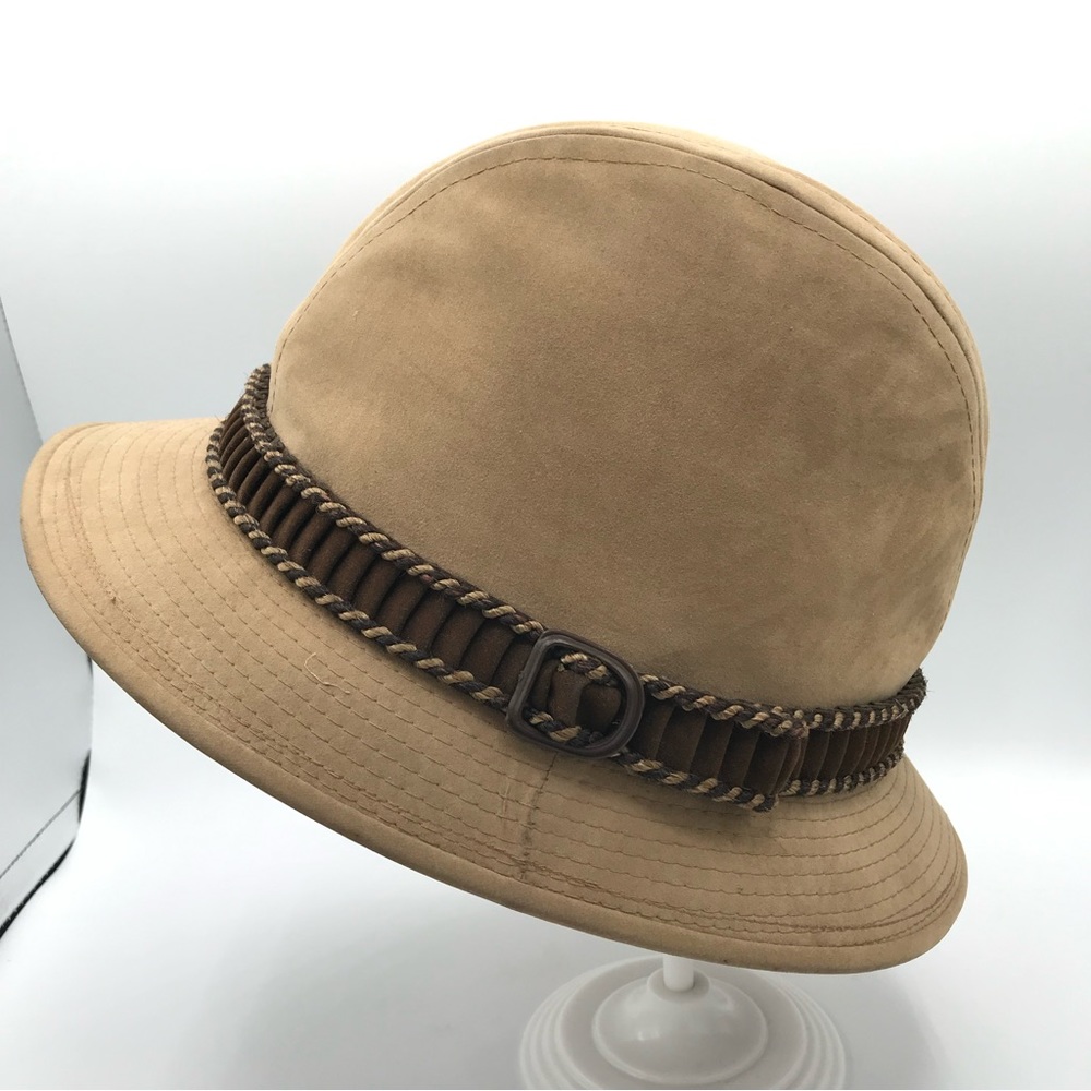 Vintage Union Tag Hat Fedora Brown Suede 7 3/8 Unbranded Band Buckle Safari